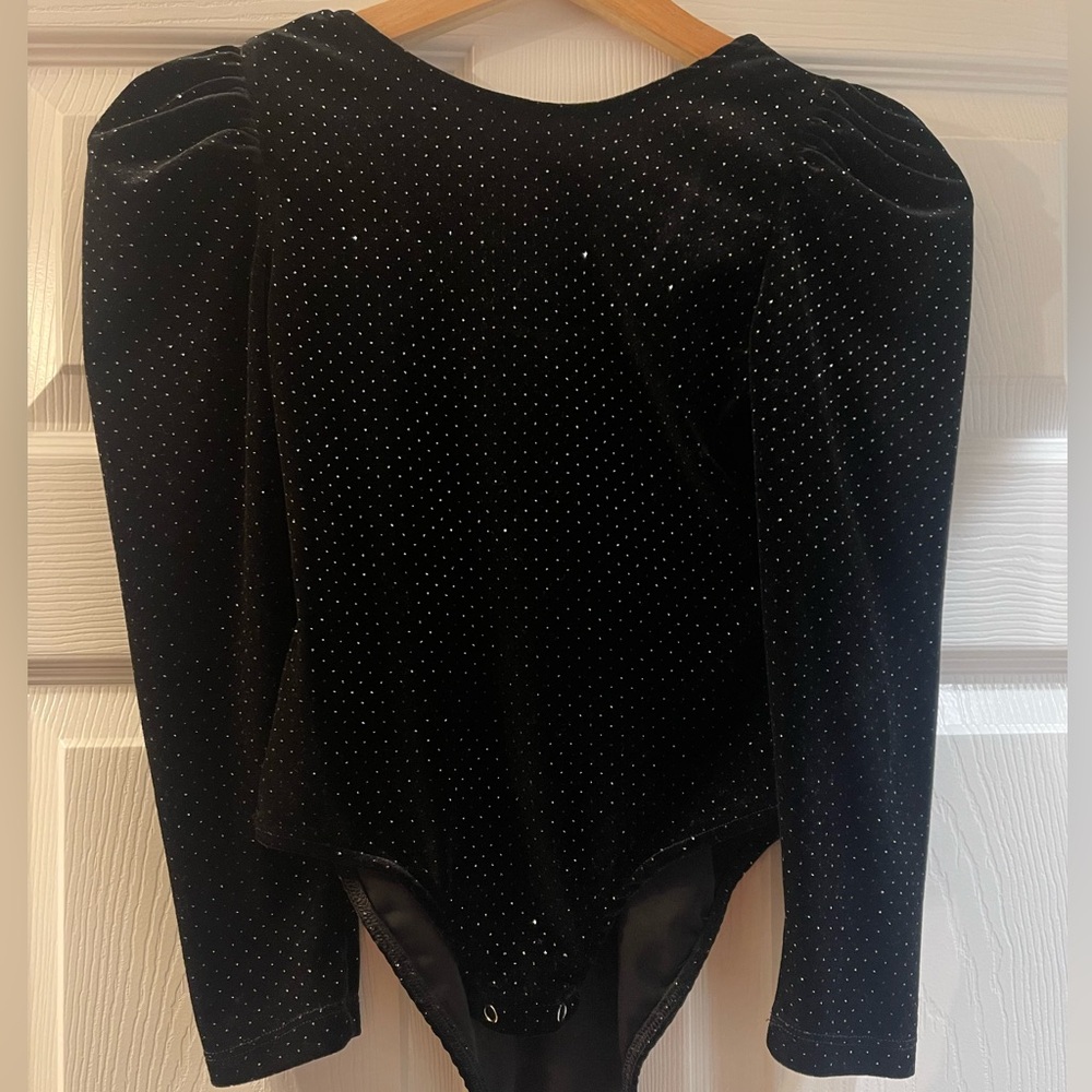 Zara Body suit girl long sleev black shirt with sparkles